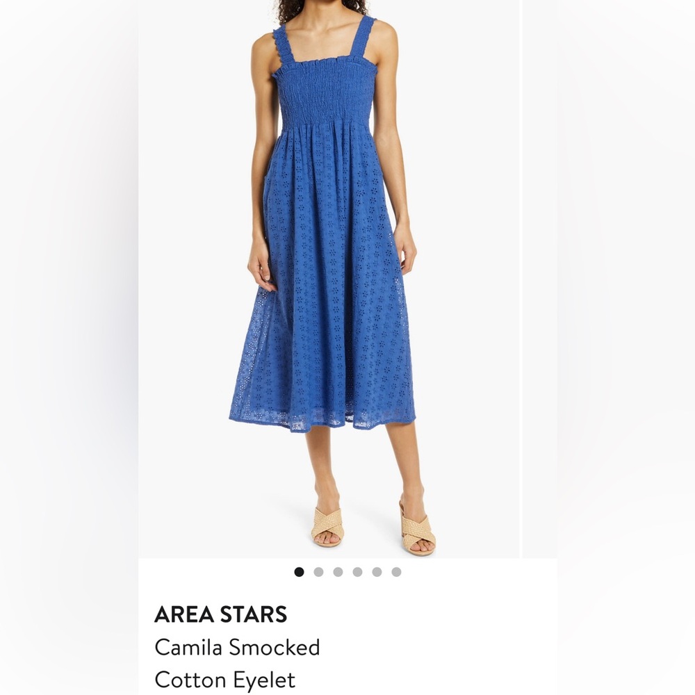 AREA STARS Camila Smocked Cotton Eyelet Sundress -L